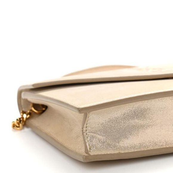 Saint Laurent Monogram Envelope Chain Wallet Metallic Fabric Champagne Gold - Picture 8 of 12